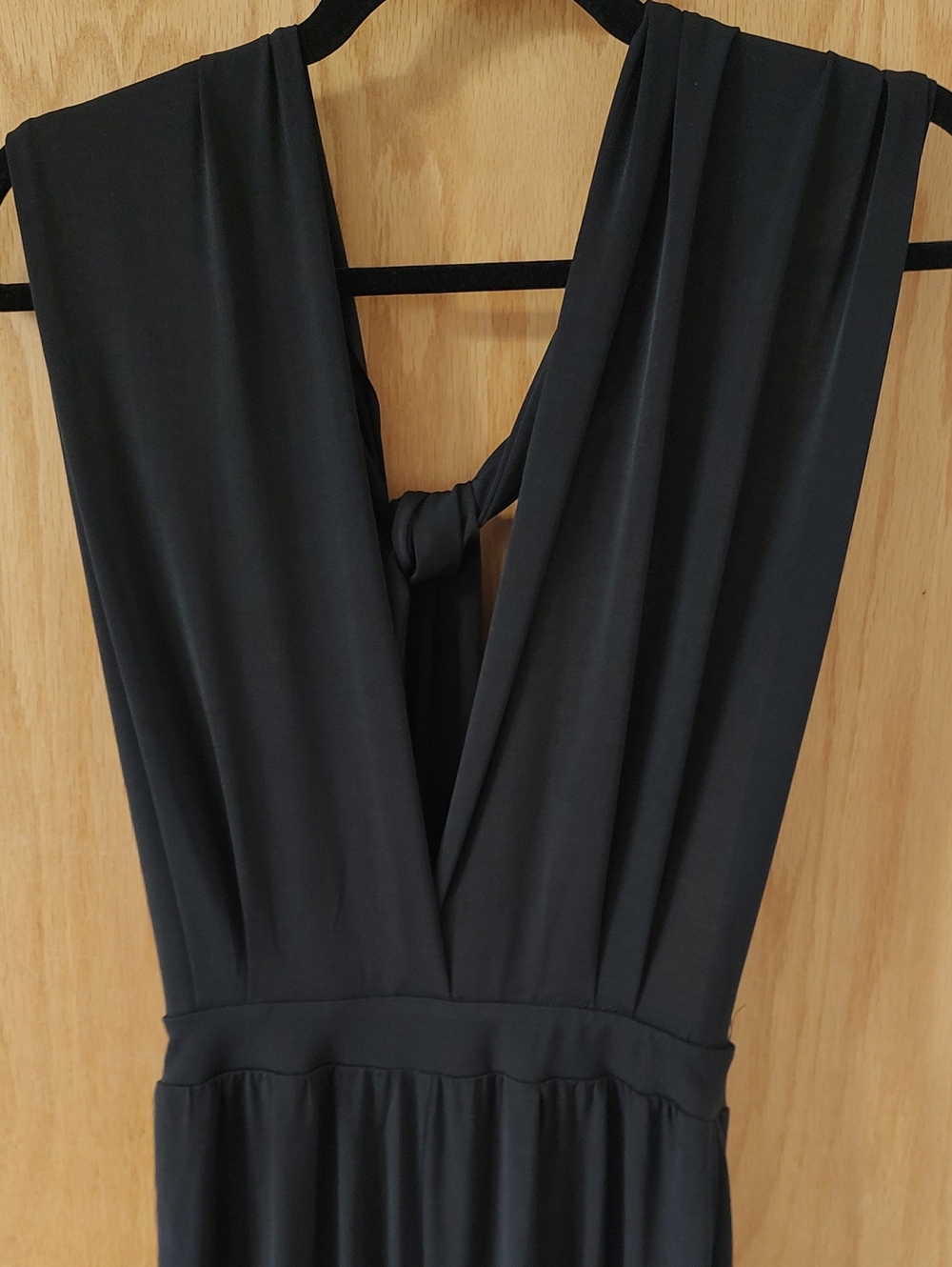 Main Strip Black Deep V Jumpsuit with Adjustable Back
